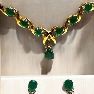 Emeralds & Diamonds 18KGP Necklace & Earrings Set